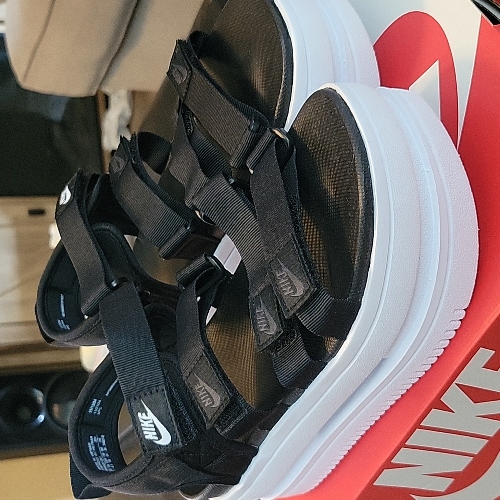Nike Women's Black and White Platform Sandals